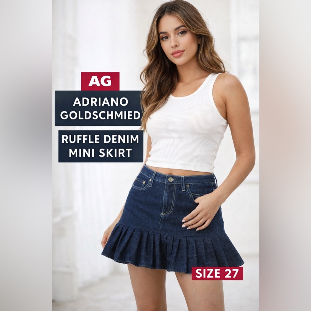 AG Adriano Goldschmied Ruffle Hem Denim Mini Skirt Womens Size 27 (4) Dark Wash